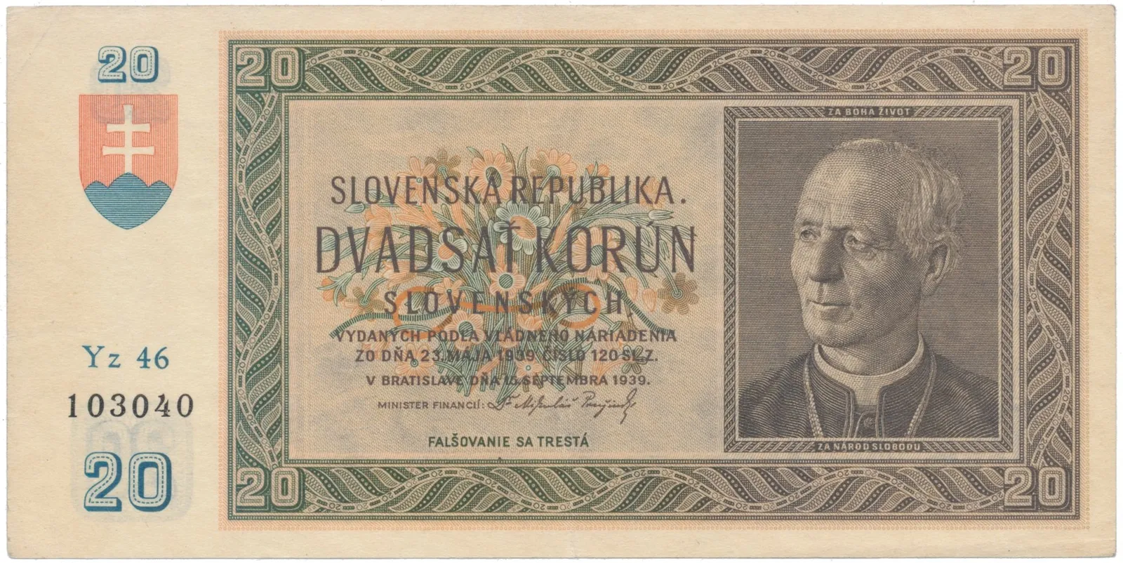 20 Koruna 1939, série Yz 46, Hej.47a2