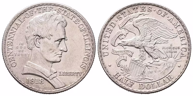 USA, 1/2 Dollar 1918 - Lincoln - Illinois Centennial