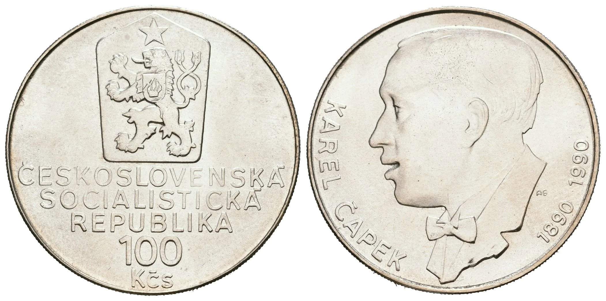 100 Kčs 1990 - Karel Čapek, ražební lesk — 1
