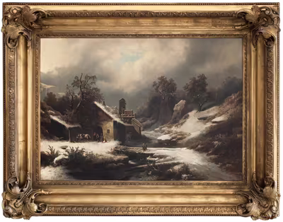 Kautský Jan Václav: Kautský Jan Václav (1827 - 1896) - Zimní krajina s kovárnou