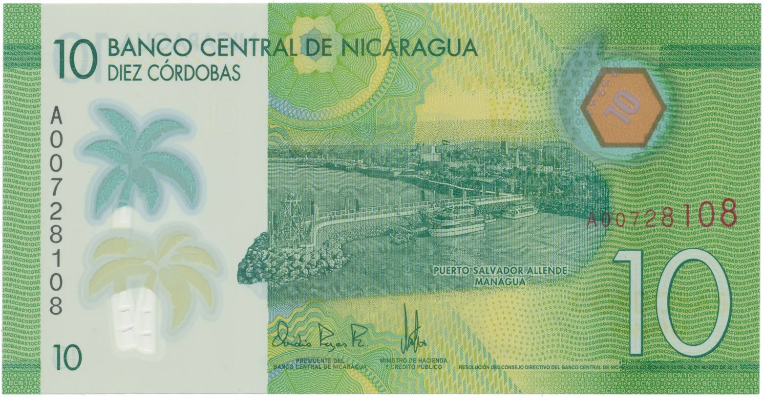 Nikaragua, 10 Cordobas 2014-2021, plastová, P.209