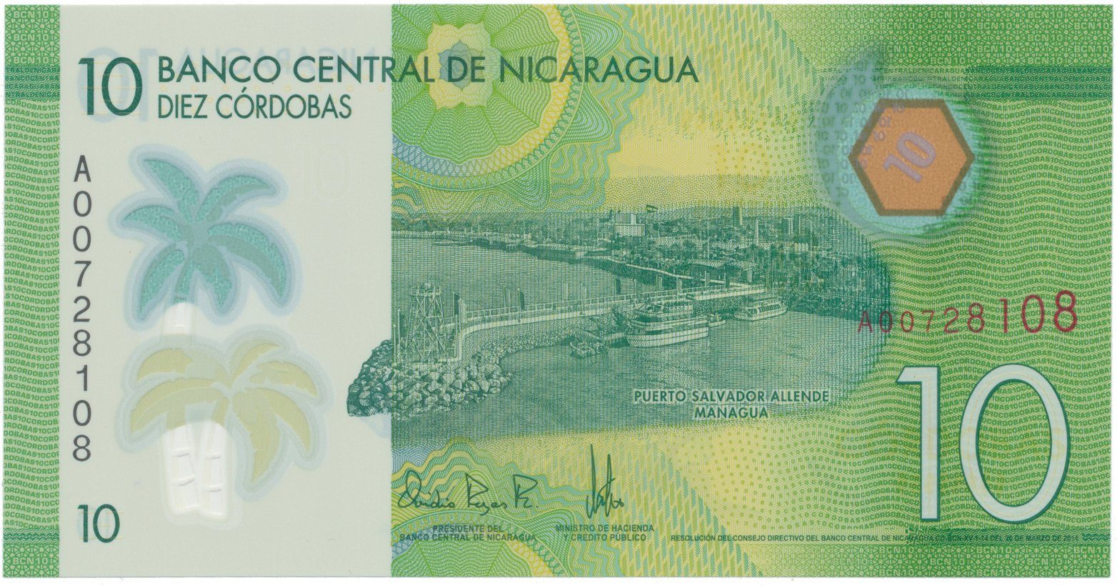 Nikaragua, 10 Cordobas 2014-2021, plastová, P.209