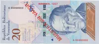 Venezuela, 20 Bolivares 2018, anulát - MUESTRA SIN VALOR, P.104as