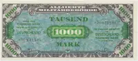 Okupační poukázky Allierte, 1000 Mark 1944, tisk SSSR, 8-místný číslovač, Hej.AM8c