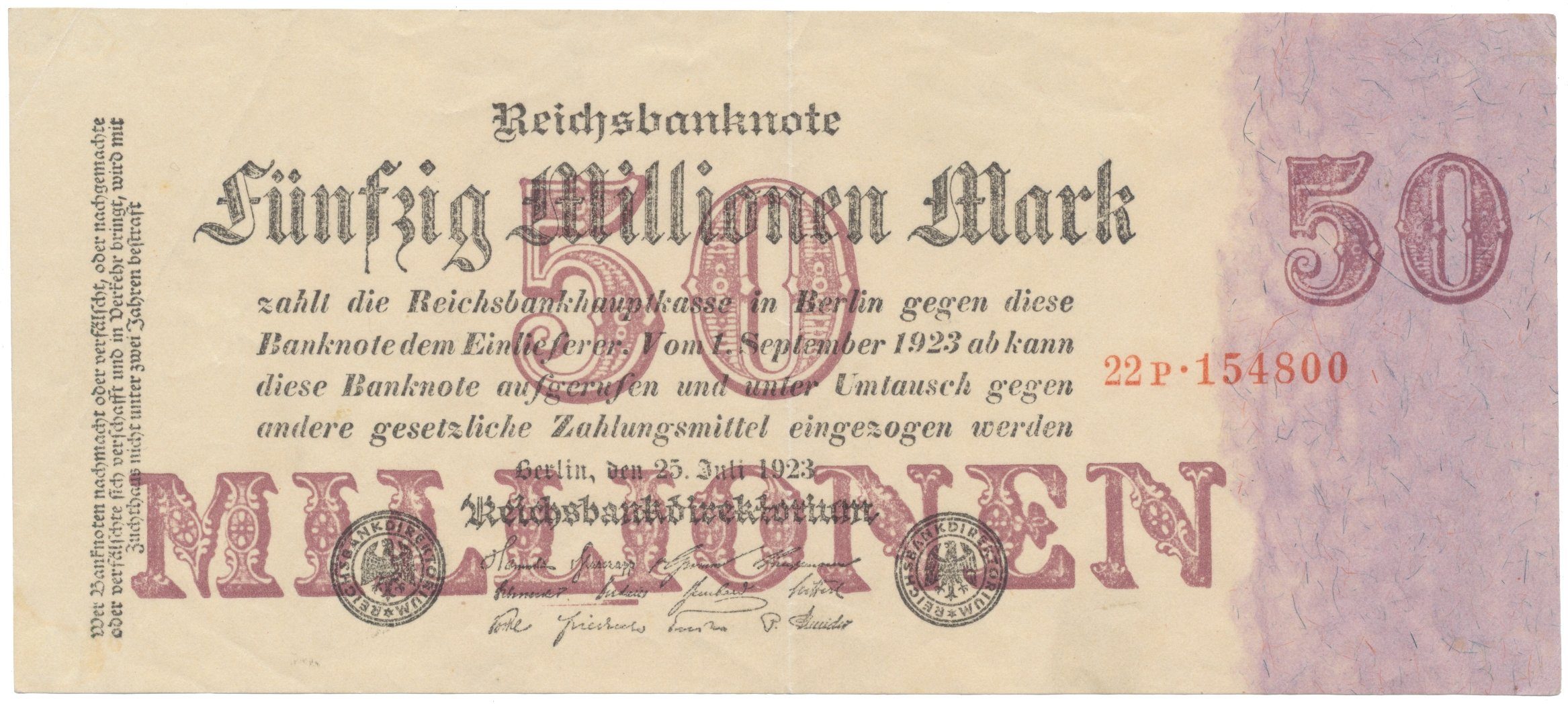 Německo, 50 Millionen Mark 1923, Ro.97b