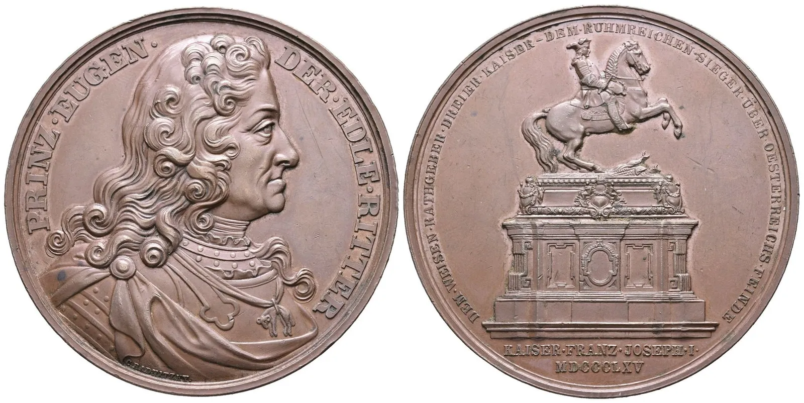 AE Medaile 1865 (C. Radnitzky) - K postavení jezdeckého pomníku Evžena Savojského. — 1