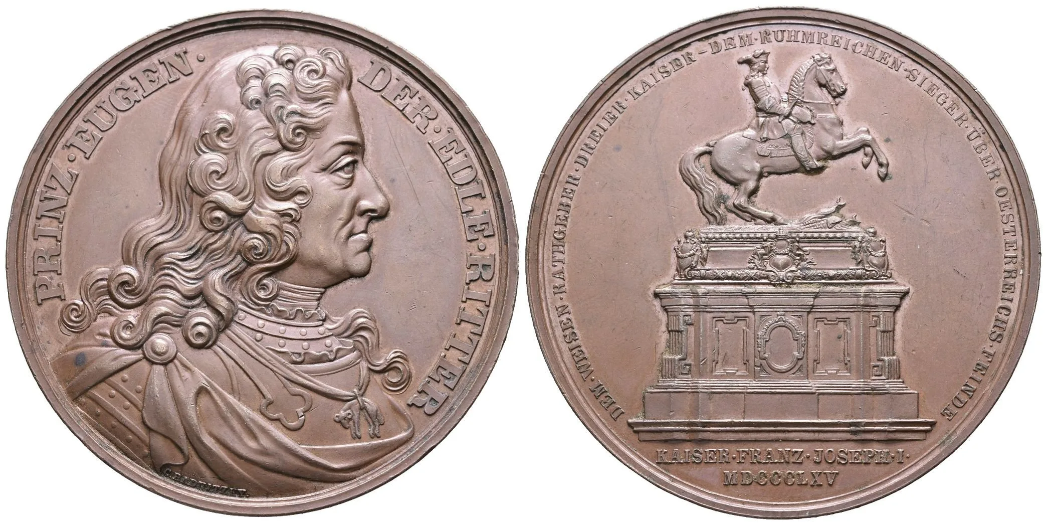 AE Medaile 1865 (C. Radnitzky) - K postavení jezdeckého pomníku Evžena Savojského. — 1