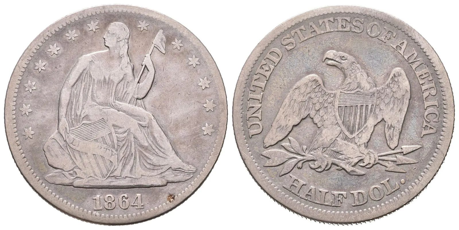 1/2 Dollar 1864, KM.A68, patina, rysky — 1