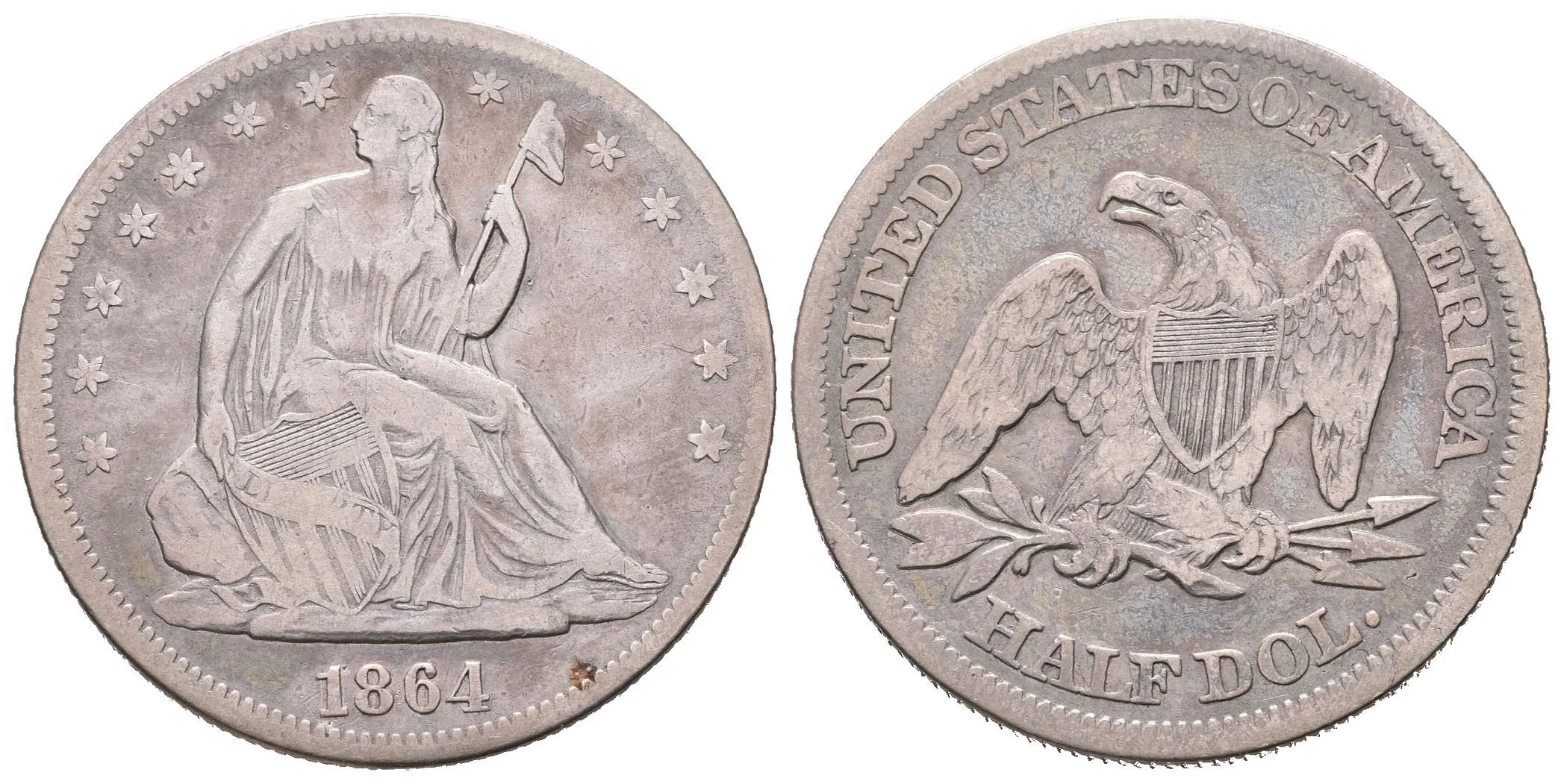 1/2 Dollar 1864, KM.A68, patina, rysky — 1