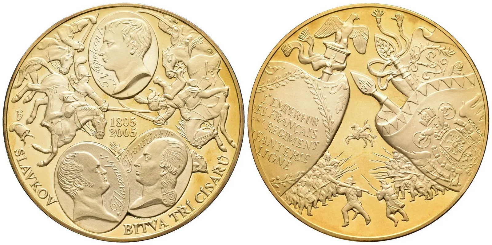 AE Medaile 2005 - 200. výročí bitvy u Slavkova. Ms 50 mm, etue, certifikát, PROOF, — 1