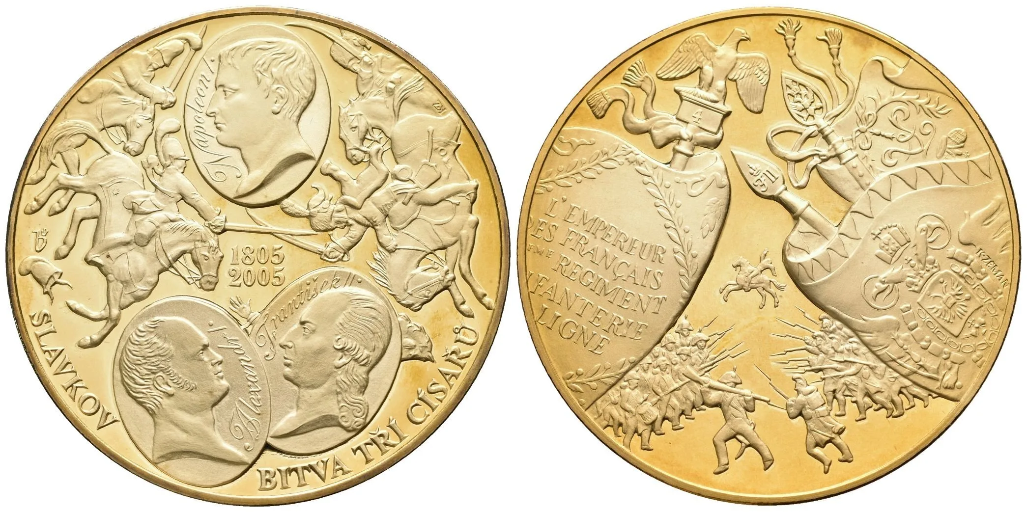 AE Medaile 2005 - 200. výročí bitvy u Slavkova. Ms 50 mm, etue, certifikát, PROOF, — 1