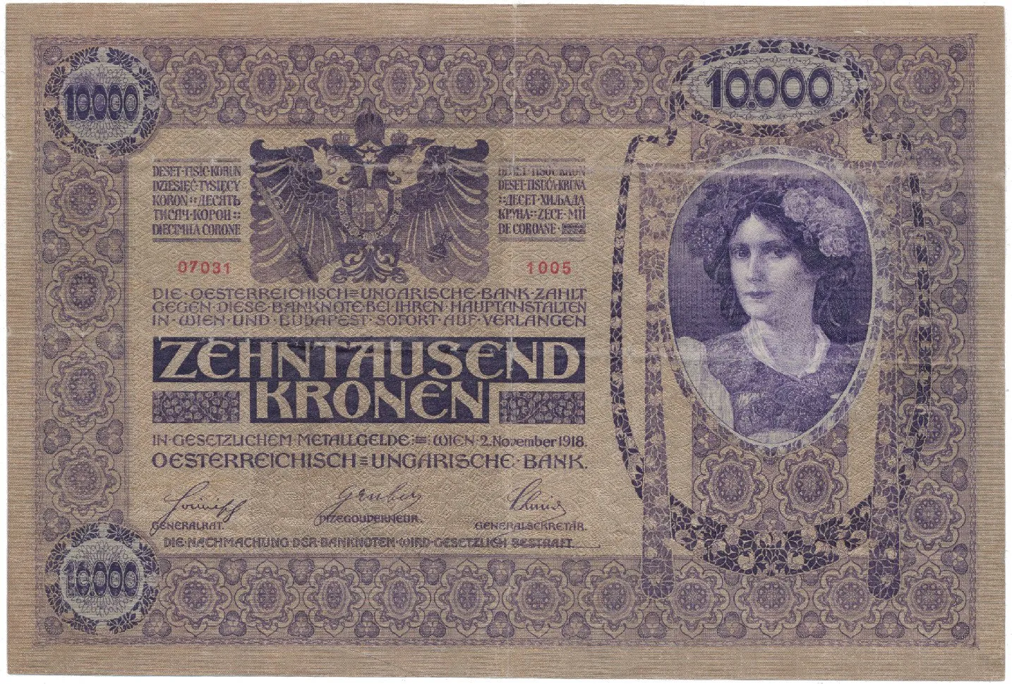 Rakousko - Uhersko, 10000 Koruna 1918, bez přetisku, Hej.RU19a