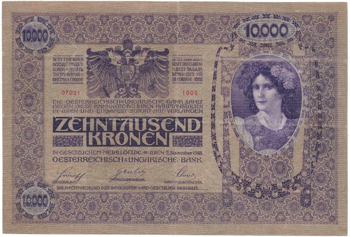 Rakousko - Uhersko, 10000 Koruna 1918, bez přetisku, Hej.RU19a
