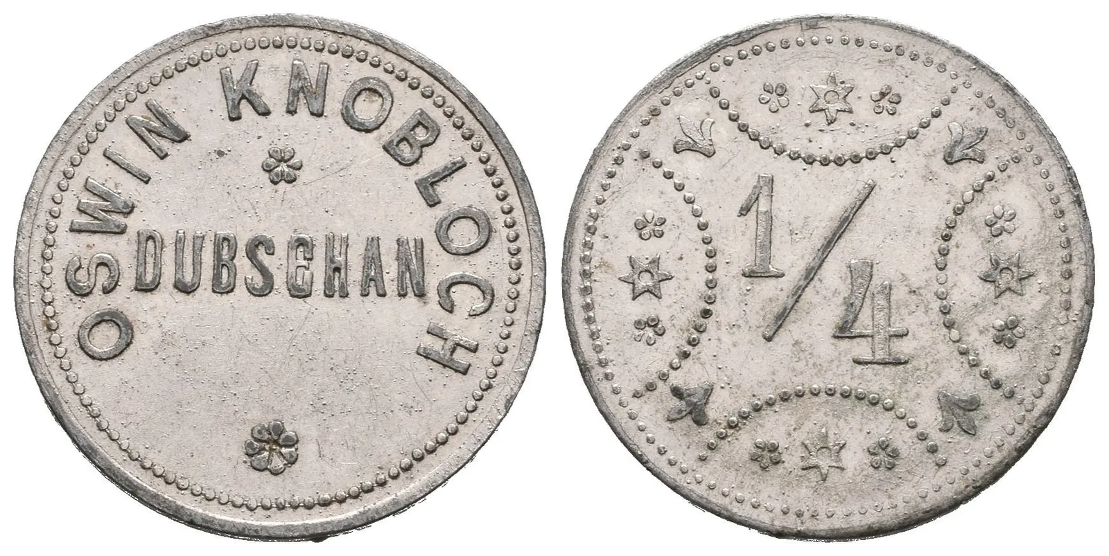 Dubčany / Dubschan - Oswin Knobloch, známka na věrtel chmele. Pocín. Zn — 1
