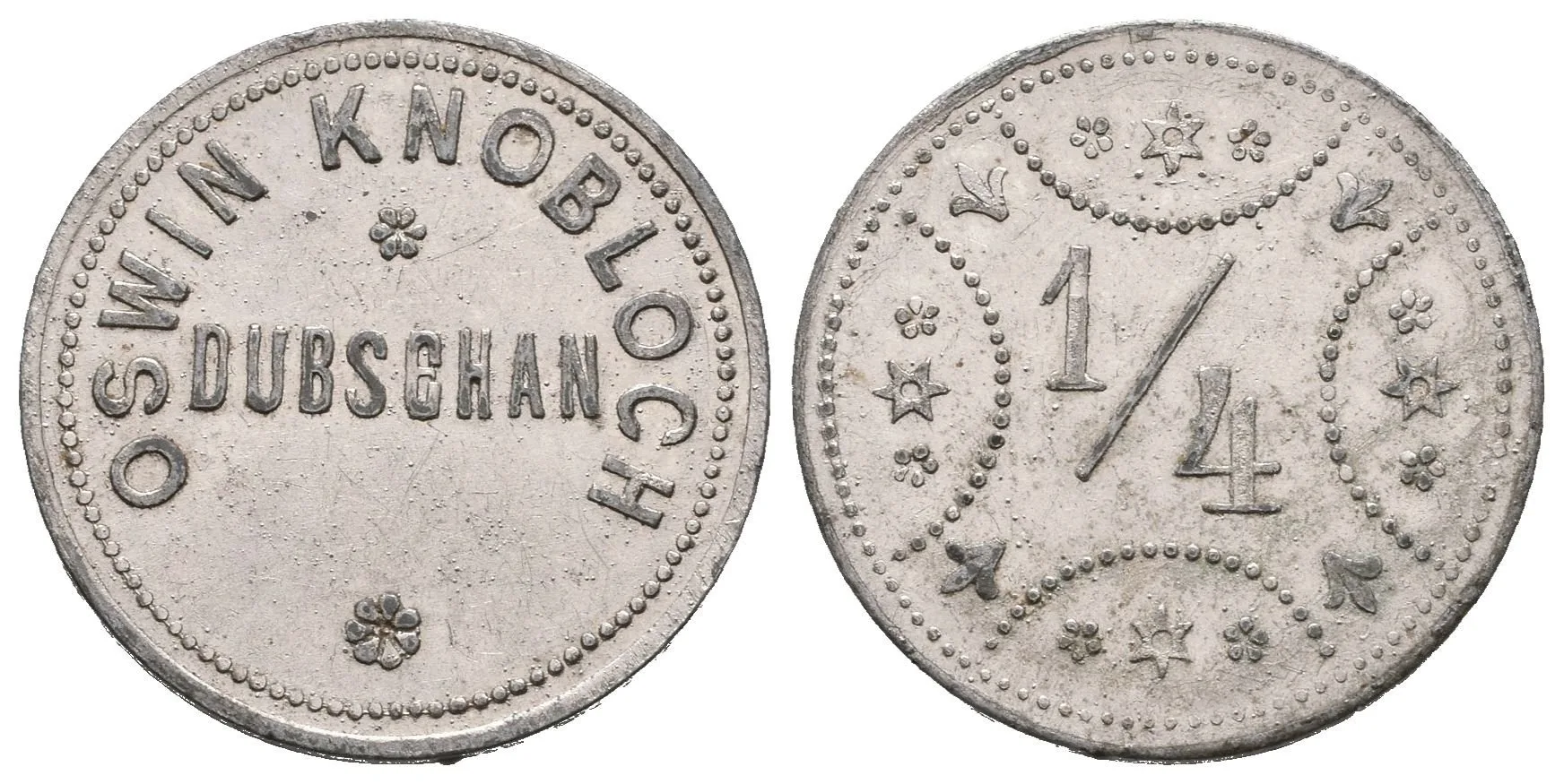 Dubčany / Dubschan - Oswin Knobloch, známka na věrtel chmele. Pocín. Zn — 1