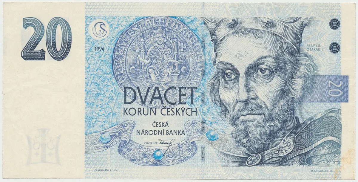 Česká republika, 20 Koruna 1994, série B (proužek vpravo), Hej.CZ13aB, BHK.CZ10a
