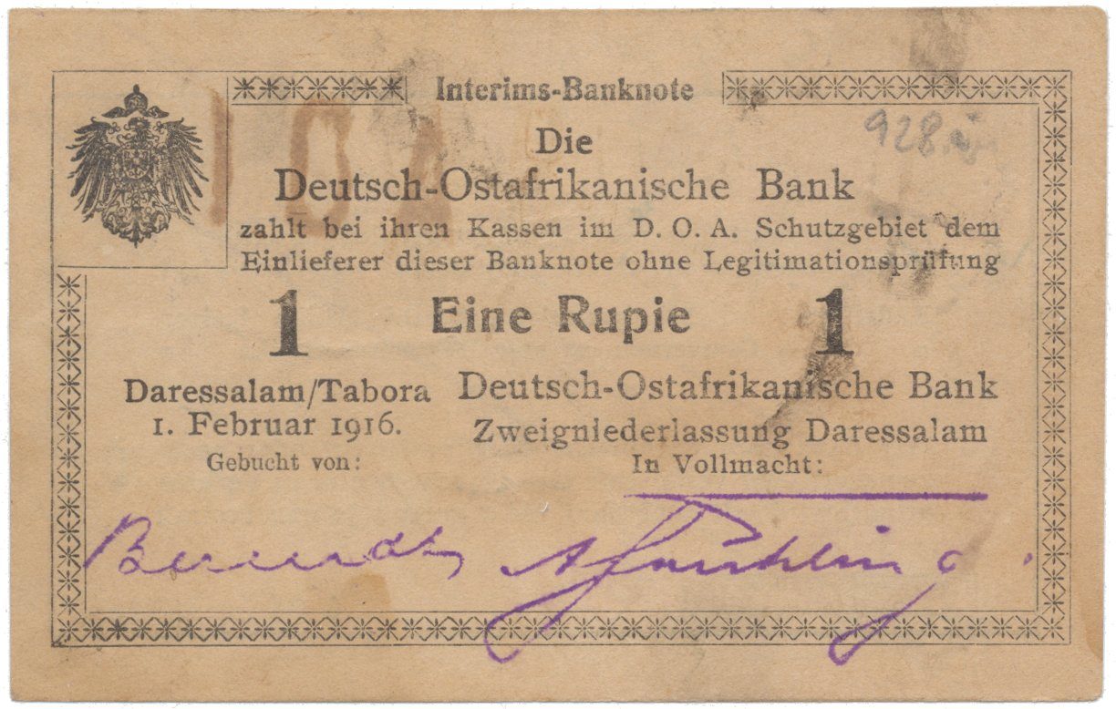 Německá Východní Afrika, 1 Rupie 1. 2. 1916, série O2, R.928i