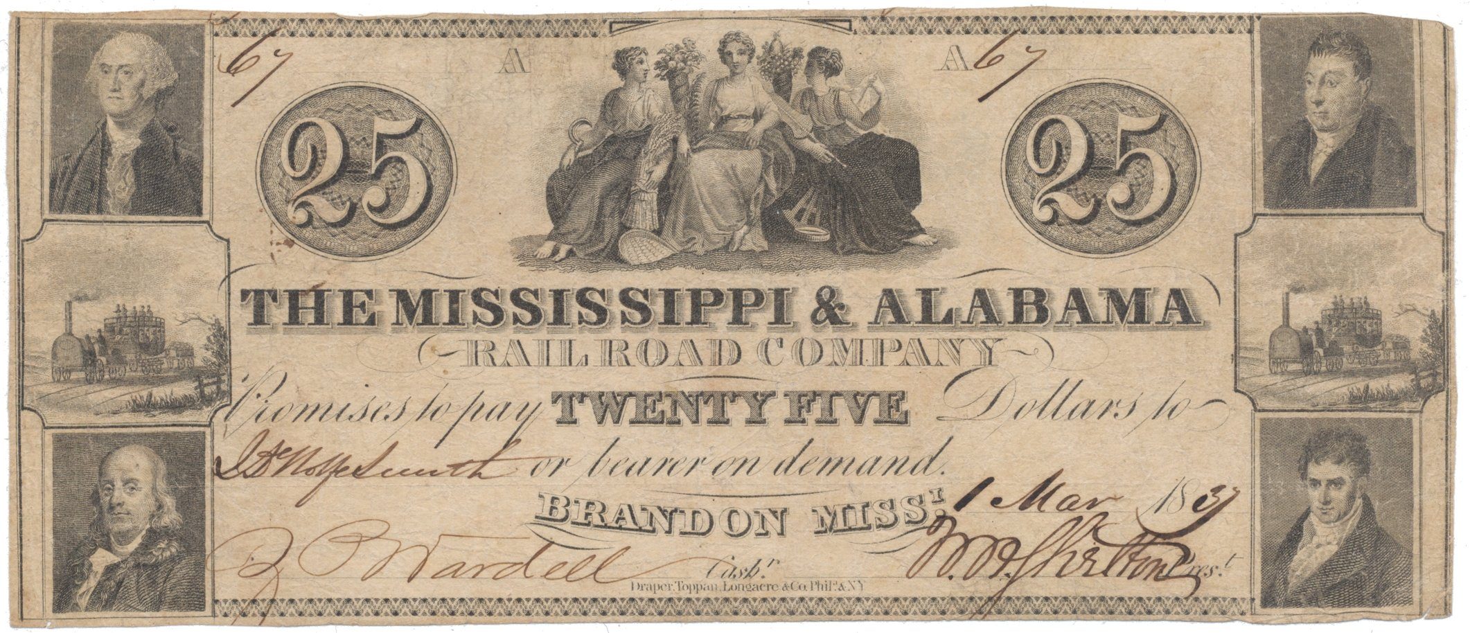 USA - Mississippi, 25 Dollar 1839