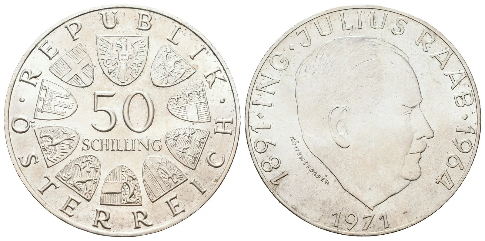 Rakousko, 50 Schilling 1971 - Julius Raab