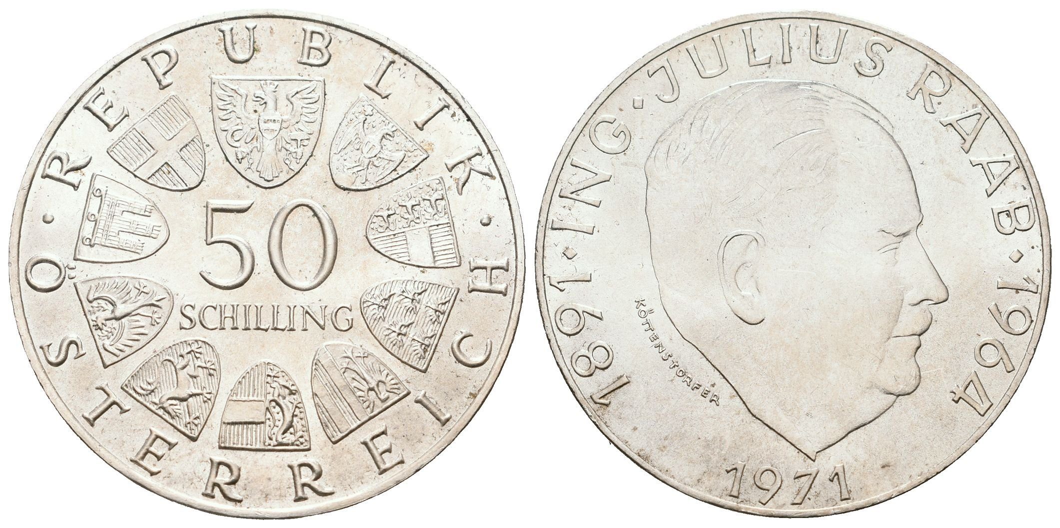 Rakousko, 50 Schilling 1971 - Julius Raab