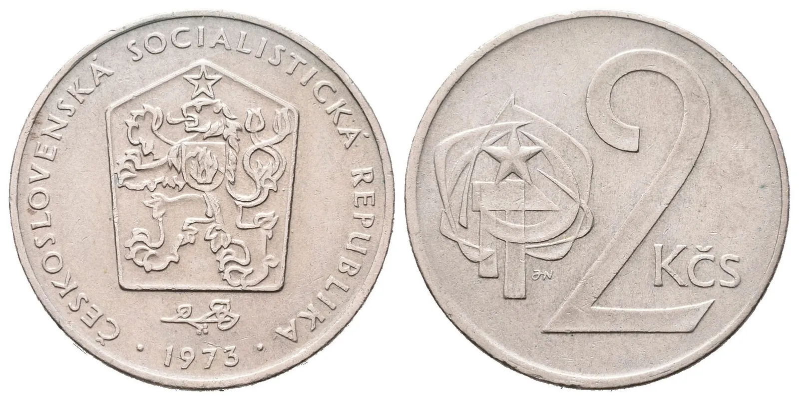 2 Koruna 1973 - varianta s vlnovkou na hraně