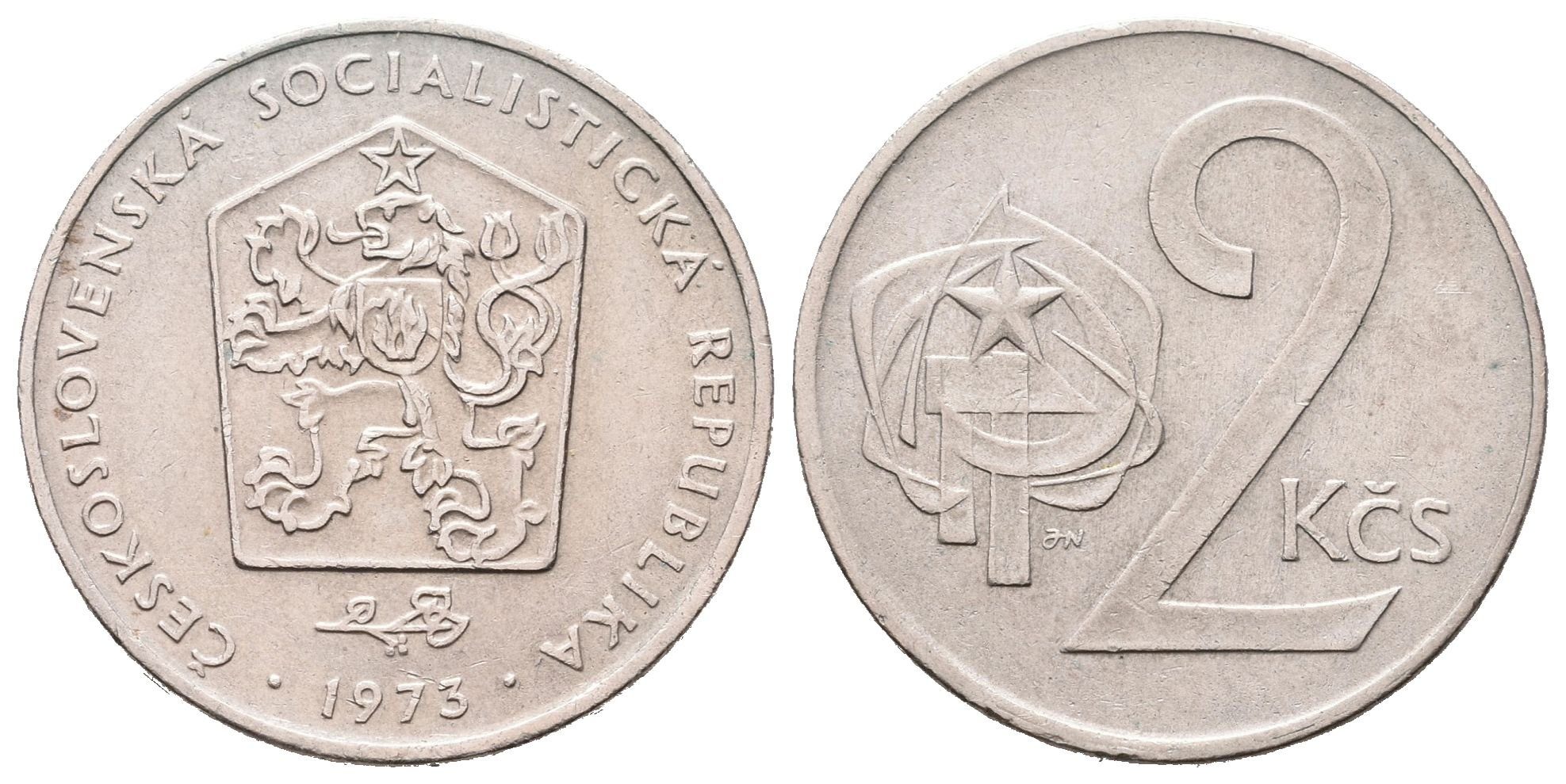 2 Koruna 1973 - varianta s vlnovkou na hraně