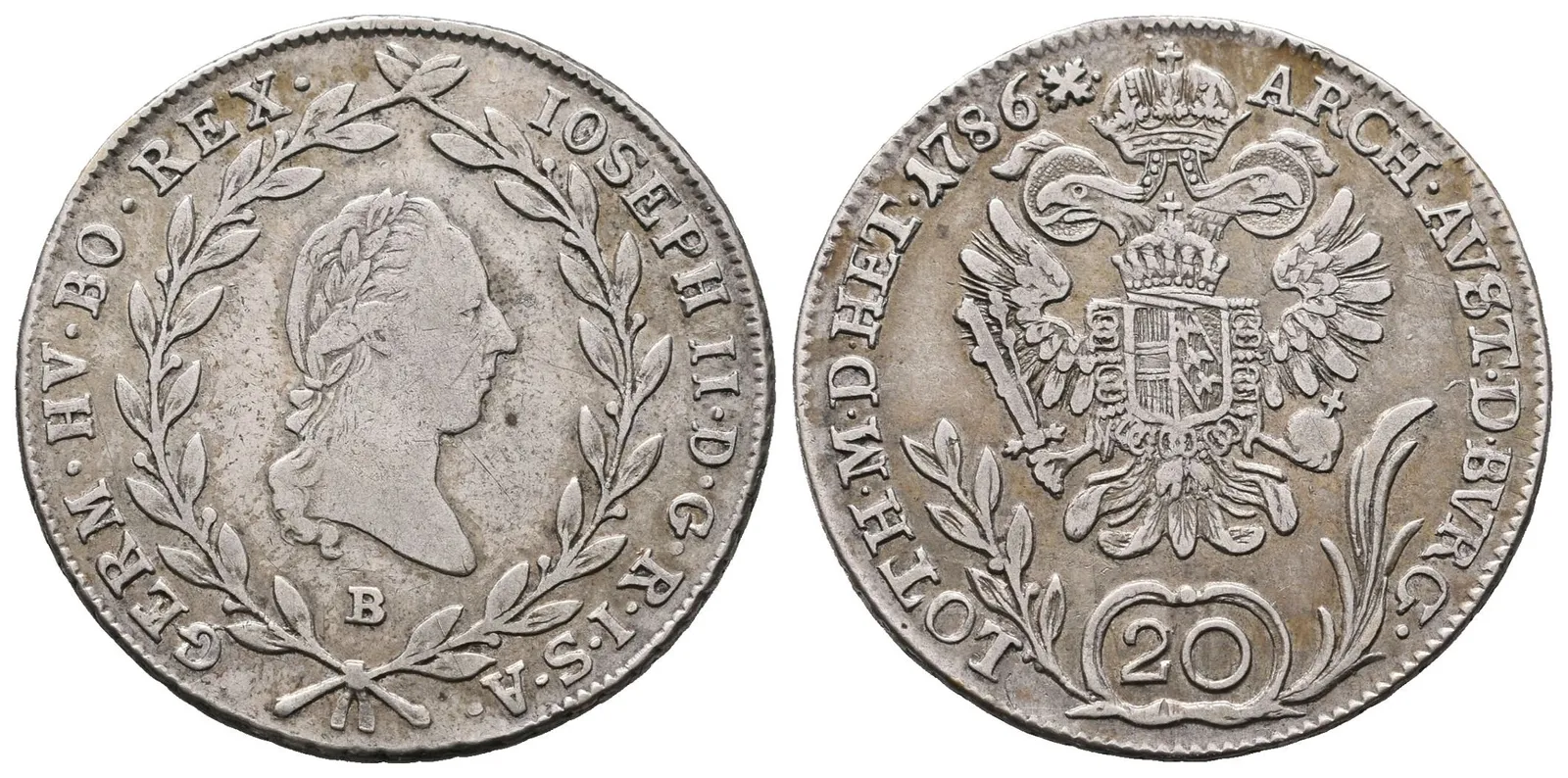 Josef II., 20 Krejcar 1786 B, Kremnica
