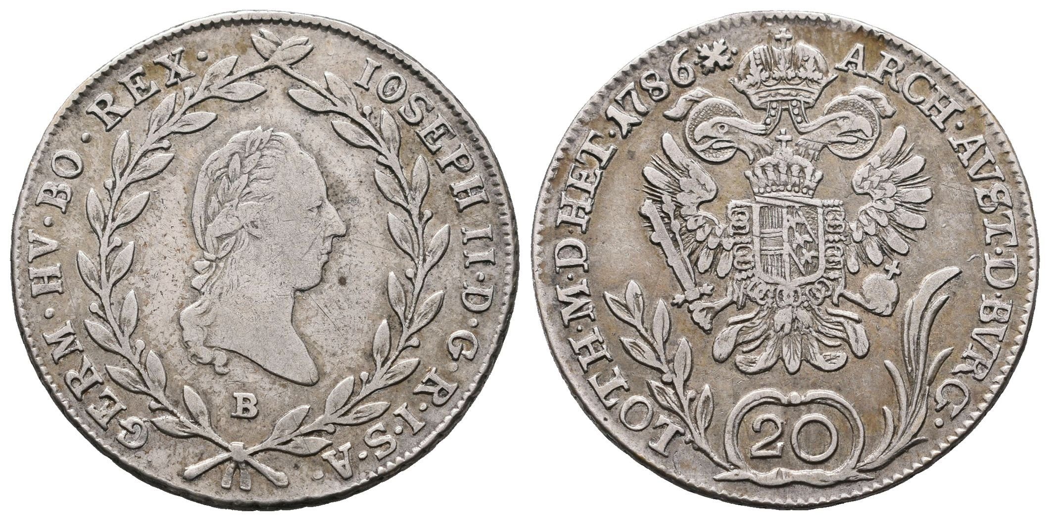 Josef II., 20 Krejcar 1786 B, Kremnica