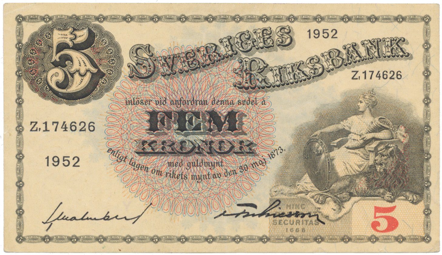 Švédsko, 5 Kronor 1952, P.33ai