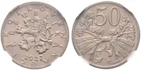 50 Haléř 1927, etue NGC, hodnocení MS 64, pouze 1 exemplář v lepším hodnocení, — 1
