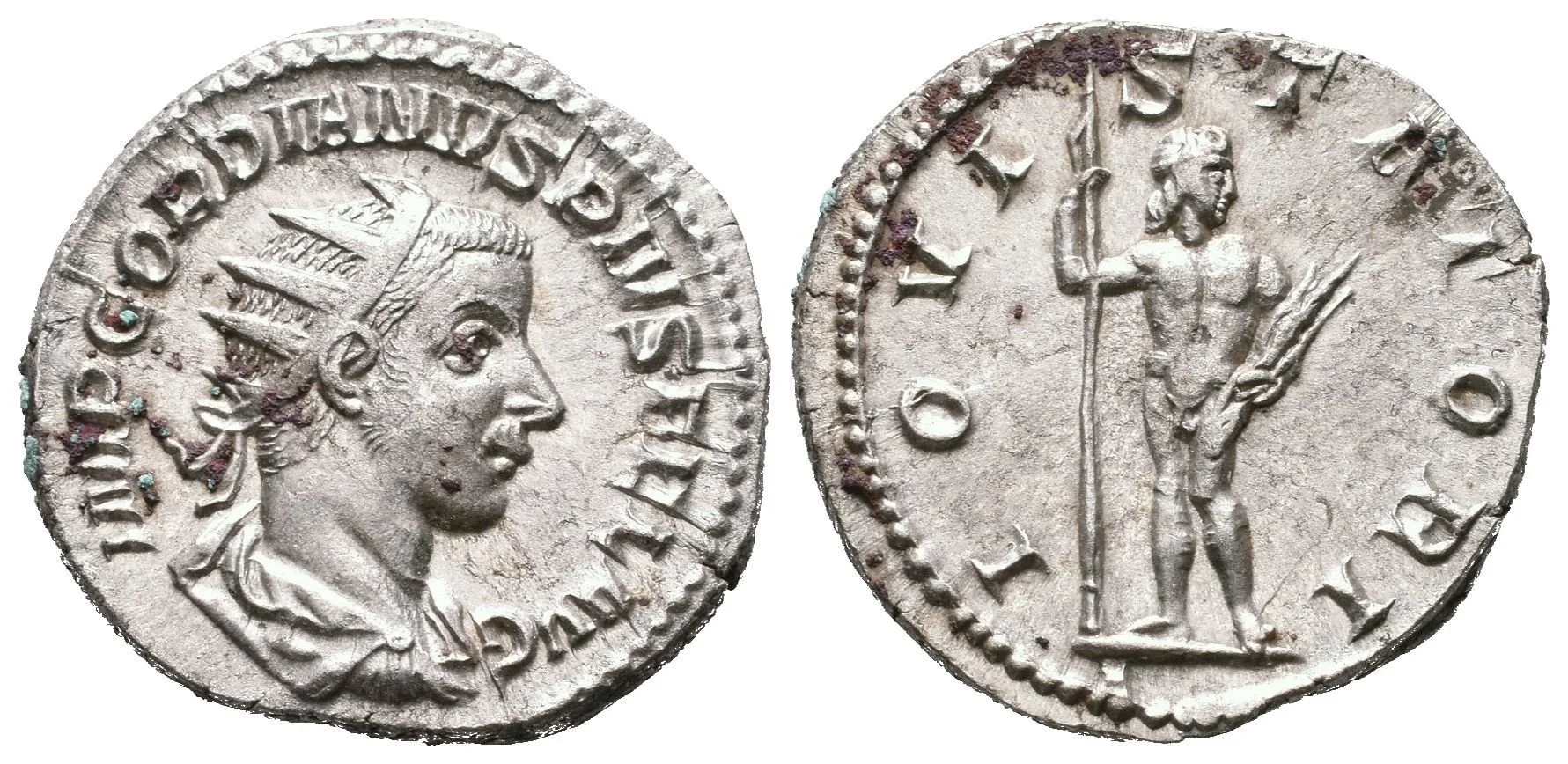 Antoninian, 241 - 243, Rv: IOVI STATORI, stojící Jupiter čelně hledí doprava, drží — 1