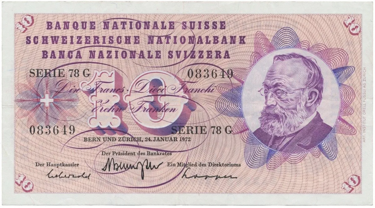 Švýcarsko, 10 Franken 1970~1977, P.45p~u