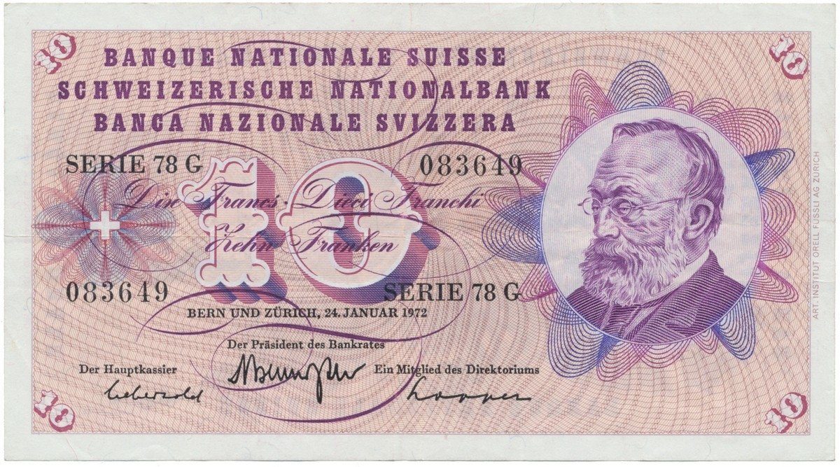 Švýcarsko, 10 Franken 1970~1977, P.45p~u