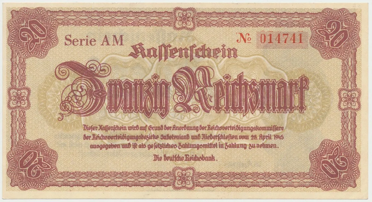 Reichenberg (Liberec) - Deutsche Reichsbank, 20 K  28. 4. 1945, série AM, HH.188.1.1a