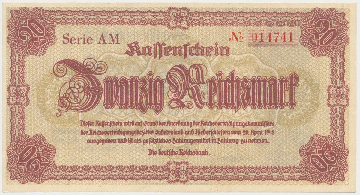 Reichenberg (Liberec) - Deutsche Reichsbank, 20 K  28. 4. 1945, série AM, HH.188.1.1a