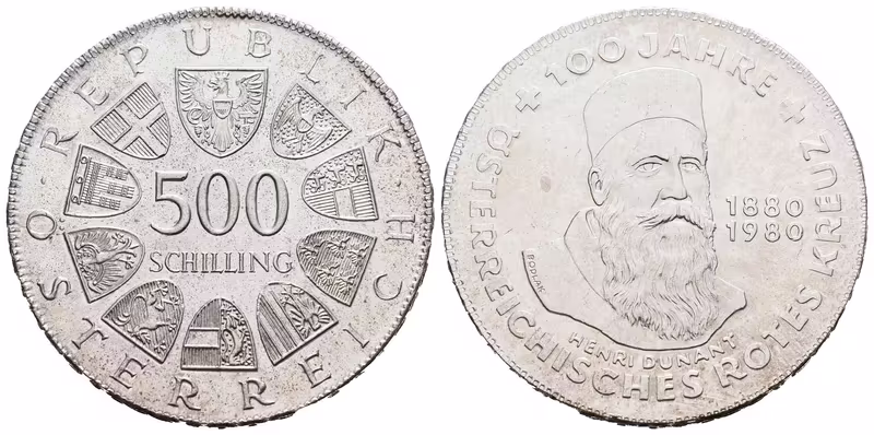 Rakousko, 500 Schilling 1980 - Červený kříž