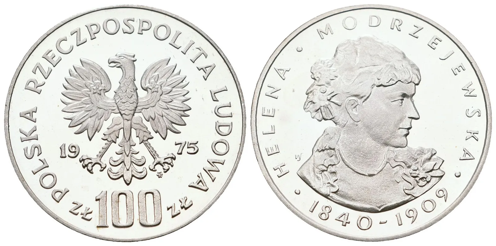 Polsko, 100 Zlotych 1975 - H. Modrzejewska