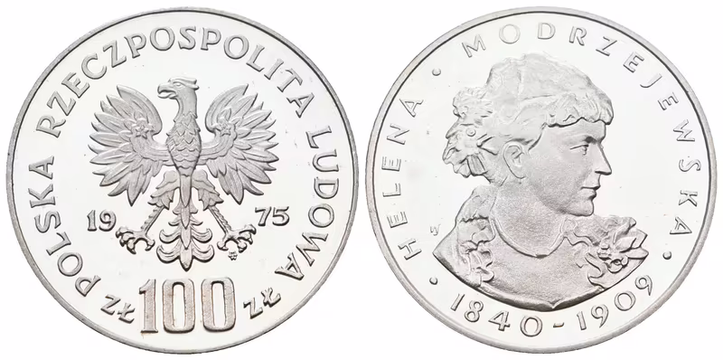 Polsko, 100 Zlotych 1975 - H. Modrzejewska