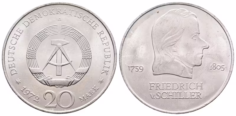 DDR, 20 Marka 1972 - Schiller
