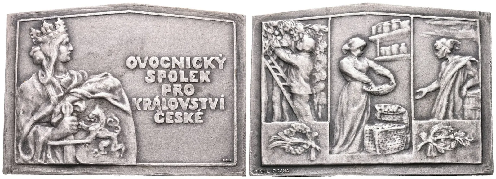 AE Plaketa b.l. - Ovocnický spolek pro Království české. Postř. bronz 53,5 x 38,5 mm, — 1