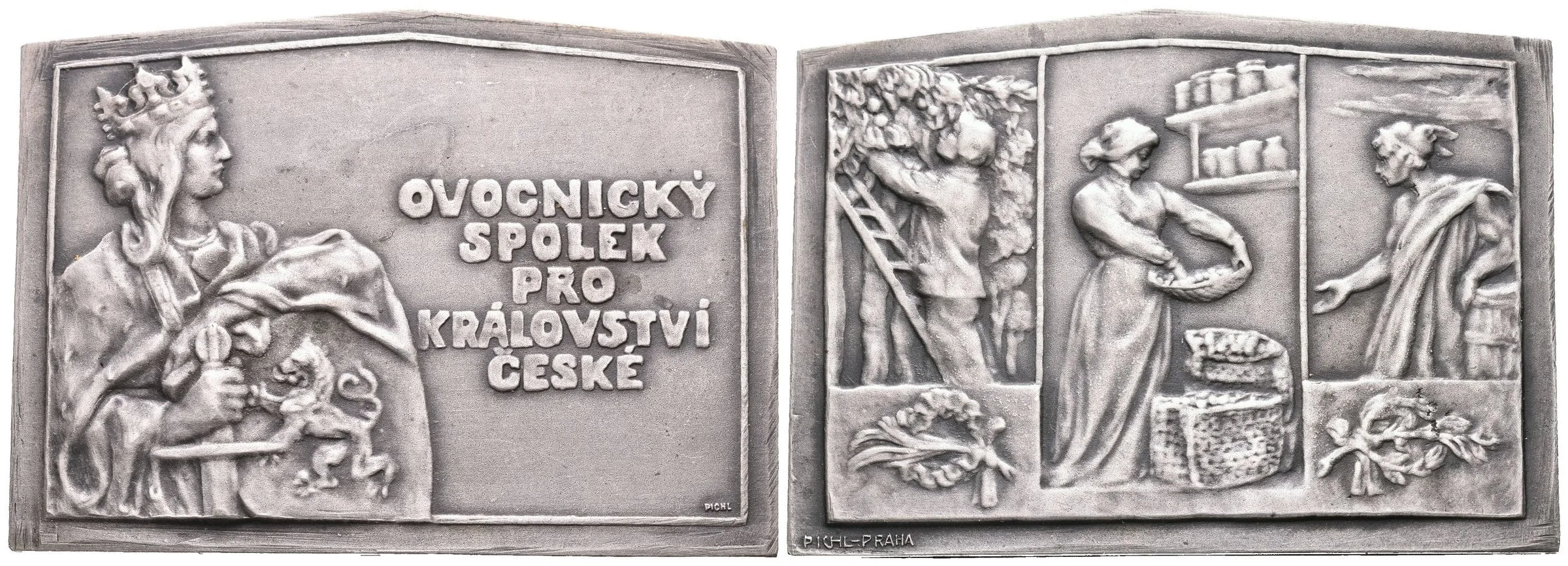 AE Plaketa b.l. - Ovocnický spolek pro Království české. Postř. bronz 53,5 x 38,5 mm, — 1