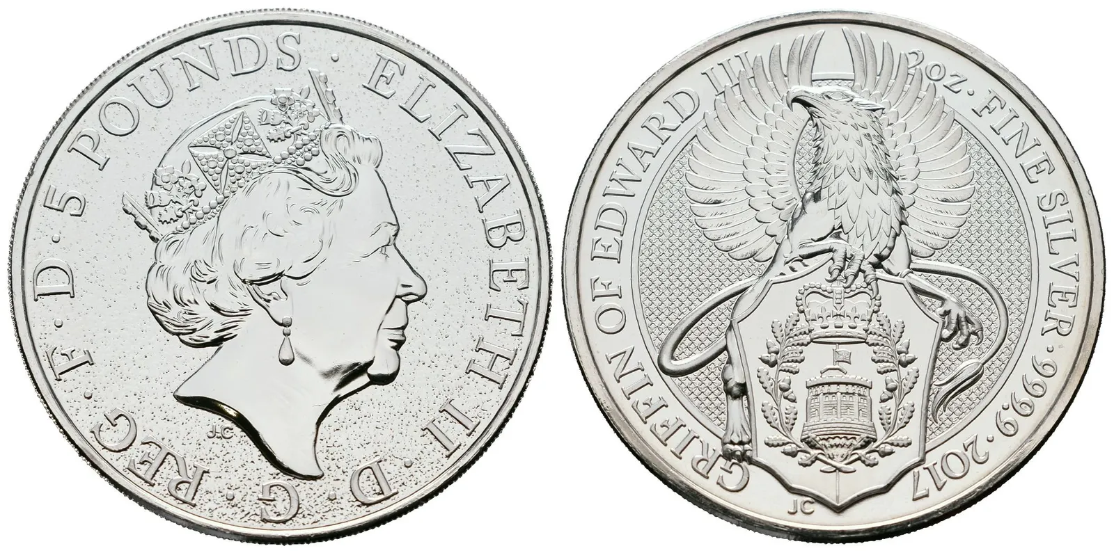 Velká Británie, 5 Pounds 2017 - 2 Oz (Griffin of Edward III)