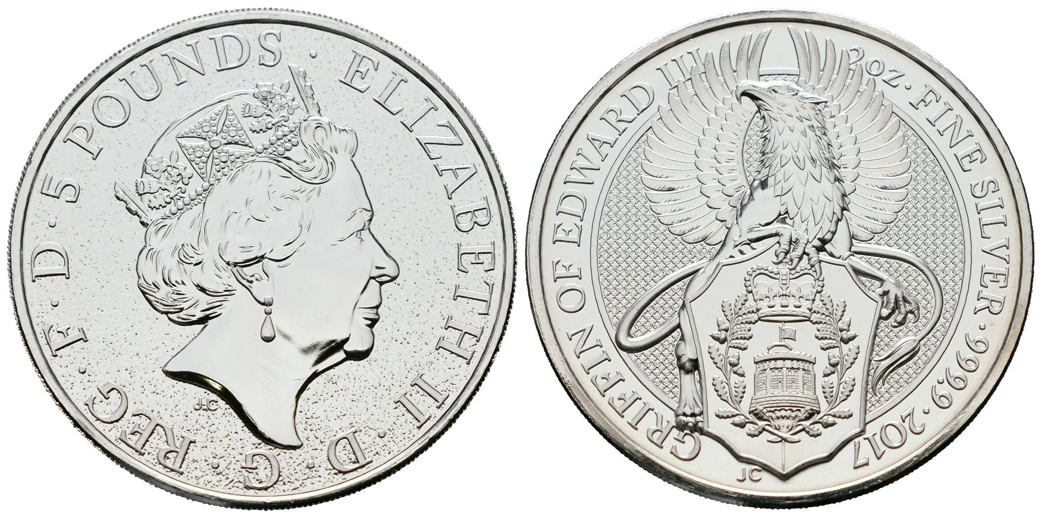 Velká Británie, 5 Pounds 2017 - 2 Oz (Griffin of Edward III)