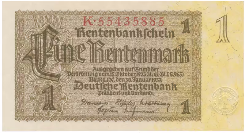 Německo, 1 Rentenmark 1937, říšský číslovač, Hej.D11b