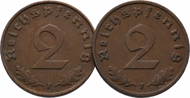 III. říše, 2 Pfennig 1938 F a 1939 F, lot 2 ks