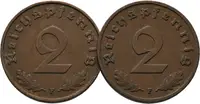 III. říše, 2 Pfennig 1938 F a 1939 F, lot 2 ks