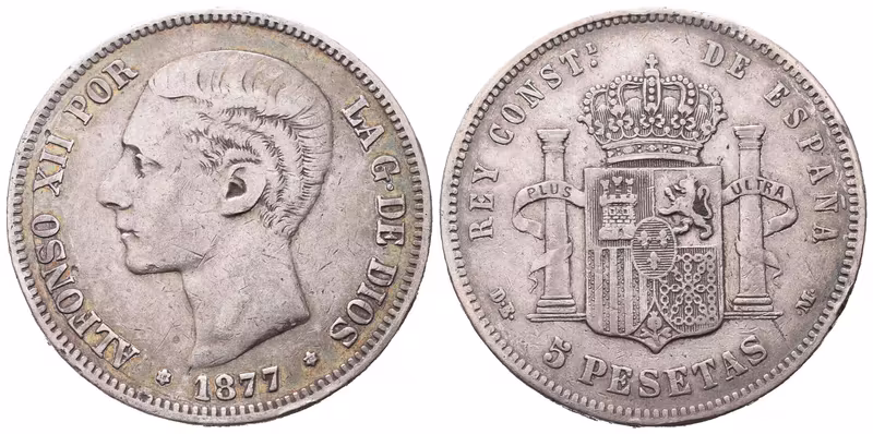 Španělsko, 5 Peseta 1877 DBM