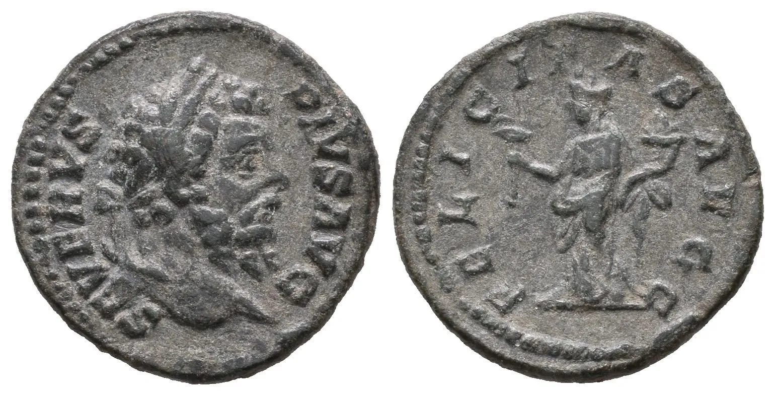 Denár, 202 - 210, Rv: FELICITAS AVGG, stojící Felicitas zleva drží caduceus a roh — 1