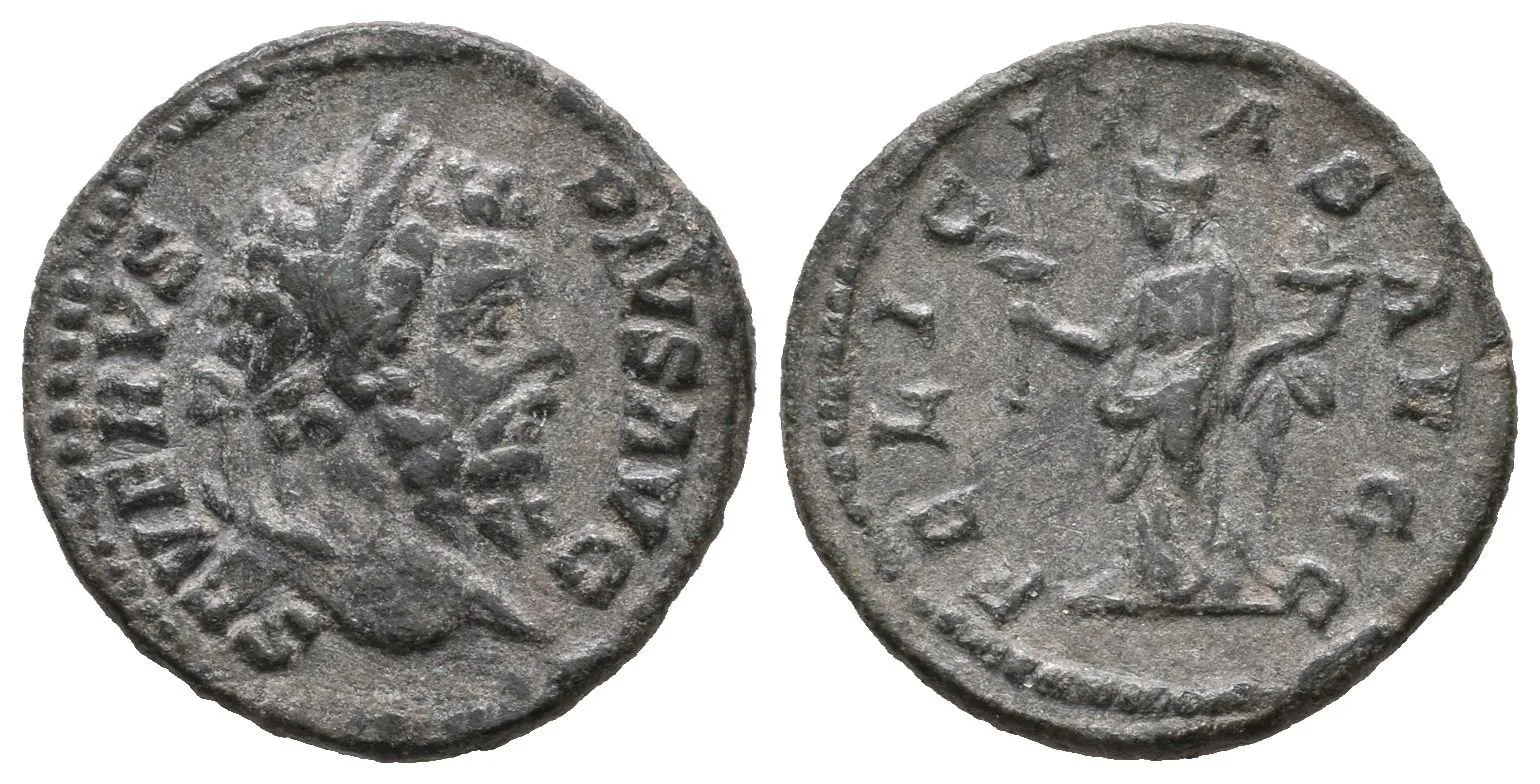 Denár, 202 - 210, Rv: FELICITAS AVGG, stojící Felicitas zleva drží caduceus a roh — 1