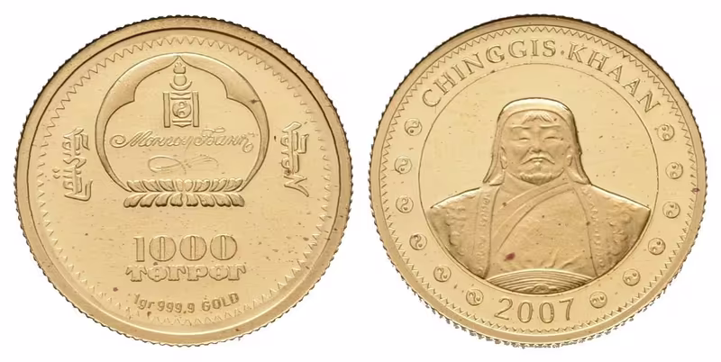 1000 tugriků - 2007 - Au 1,00 g - 999.9/1000 - Čingischán